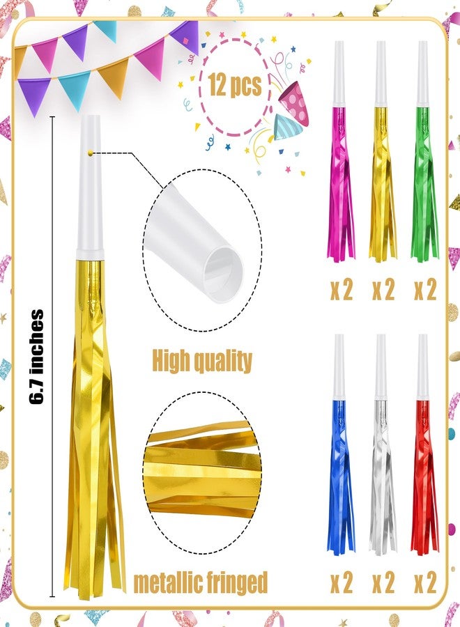 Twavang 12 Pcs Glitter Noise Makers Metallic Fringed Party Blower for Adults Birthday Graduation New Years Party Favors Supplies (Colorful) - Image 2